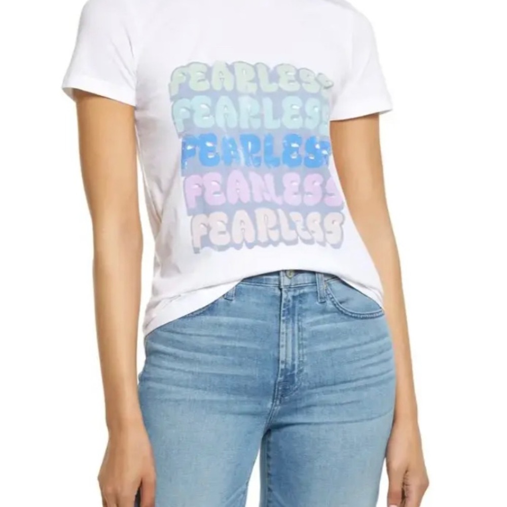 Halogen Top‎ White Fearless Graphic Tee Women Sz 1X Plus NWT 5632